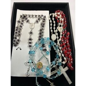 Rosary Necklaces Cross Crucifix Prayer Catholic Beads Glass Plastic Lot of 4